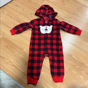 Red and Black Buffalo Plaid Hooded Baby One-Piece with Bear Applique …64
